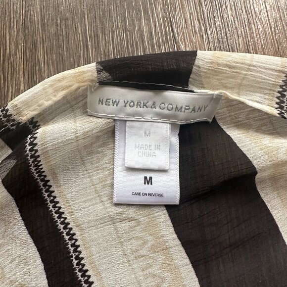 New York & Company Sheer Striped Poncho Top - Size M - Black & Beige Pattern - Picture 3 of 3